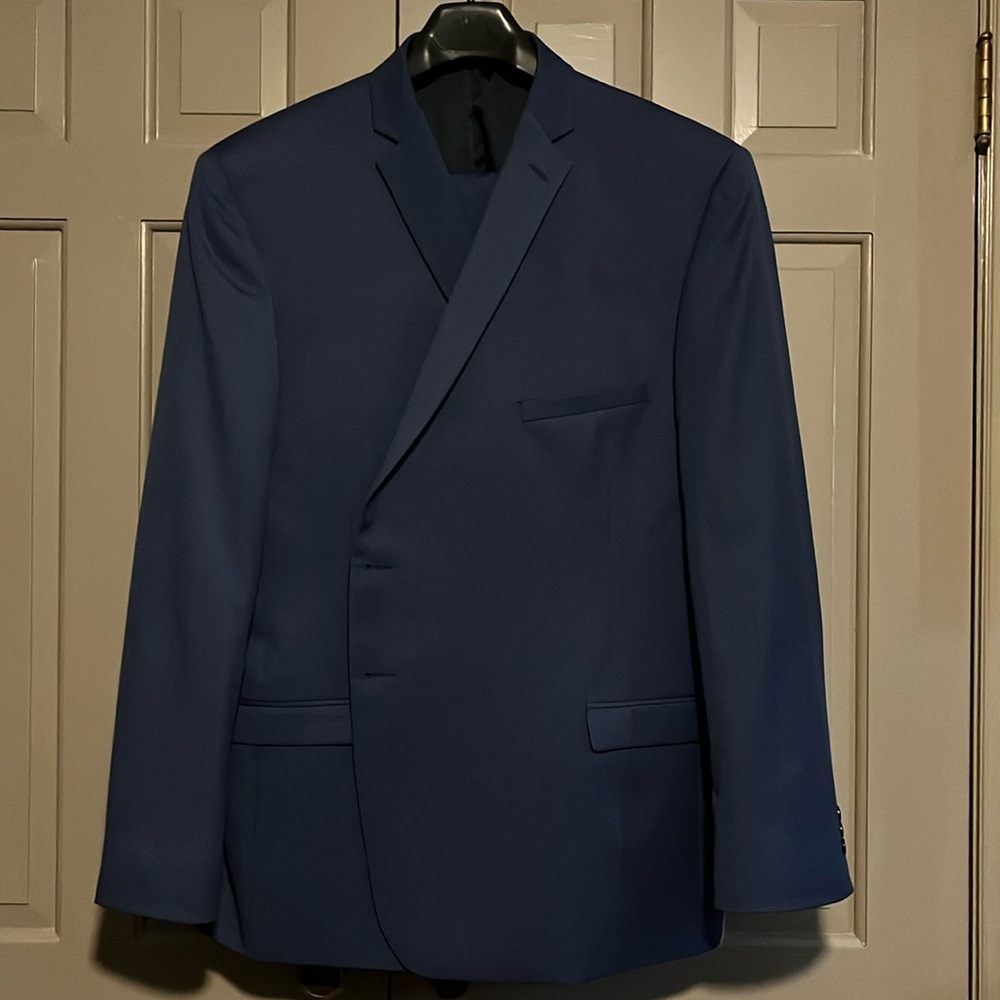 Jackson James 2 piece 2 button suit. 56L coat and 44L pant.  Postal/Cobalt blue
